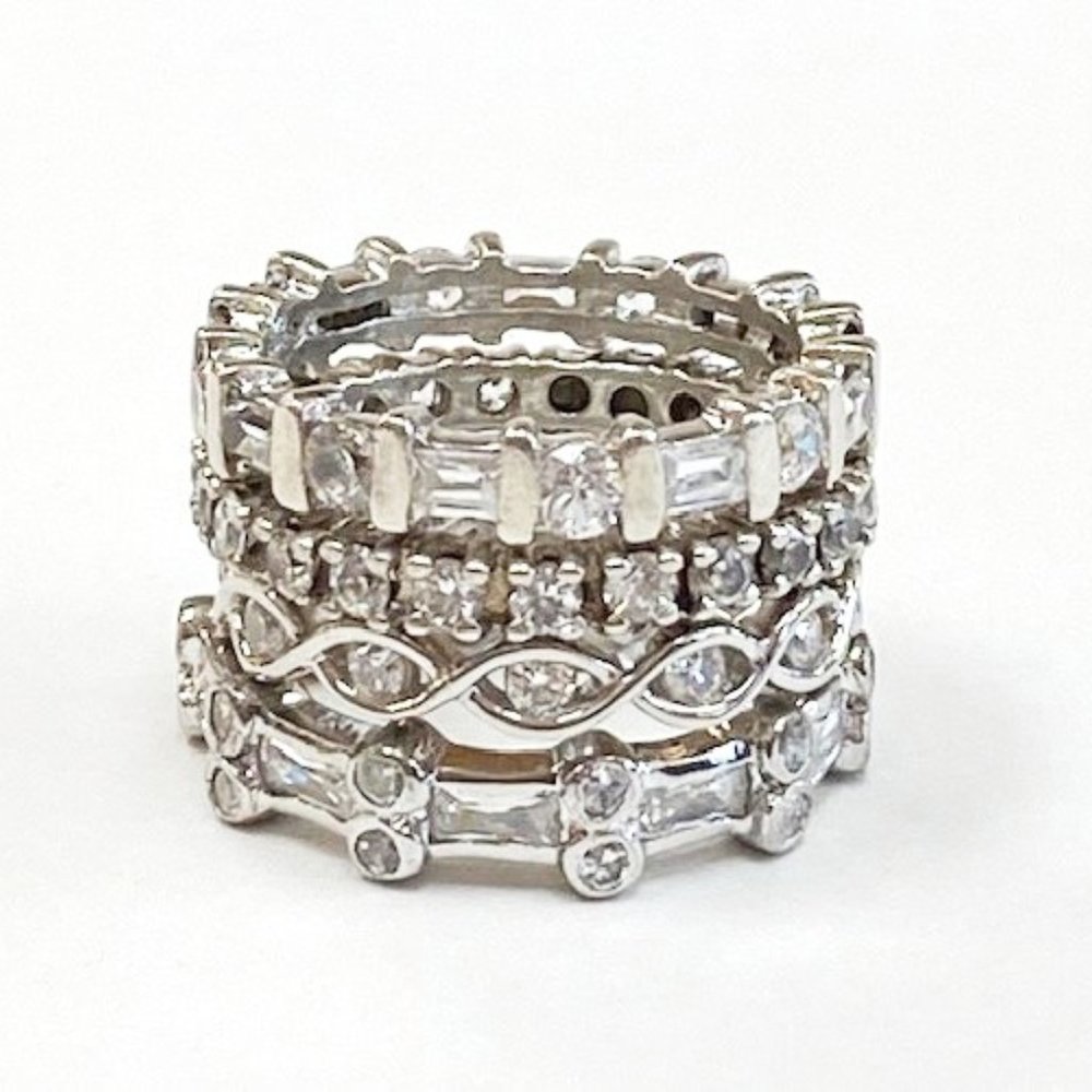 Set of 4 stackable rings / Sterling/ cz / sz 6 1/4